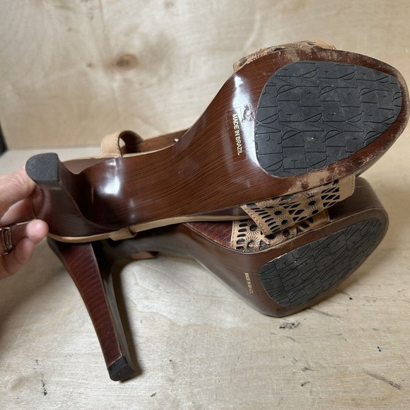 Diane Von Furstenberg Womens Heels Brown Leather Laser Cut Slingback Shoes Sz 9 - Picture 6 of 7